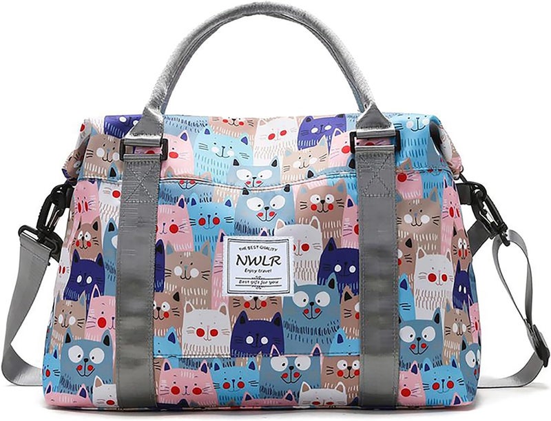 NWLR Travel Duffle Bag Weekender Overnight Bag Gym Tote with Dry and Wet Separated Pocket for Women Girls Shoulder Workout Duffel Bag Water Resistant (cute cats) - Image 1